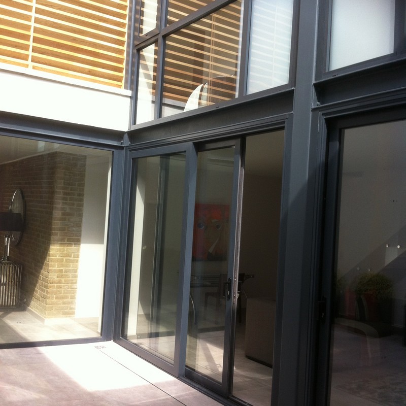 Anthracite aluminium sliding patio doors fitted in Newport Pagnell