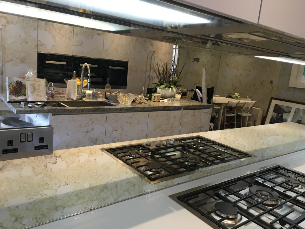 Mirror glass splashback in Newport Pagnell luxury kitchen